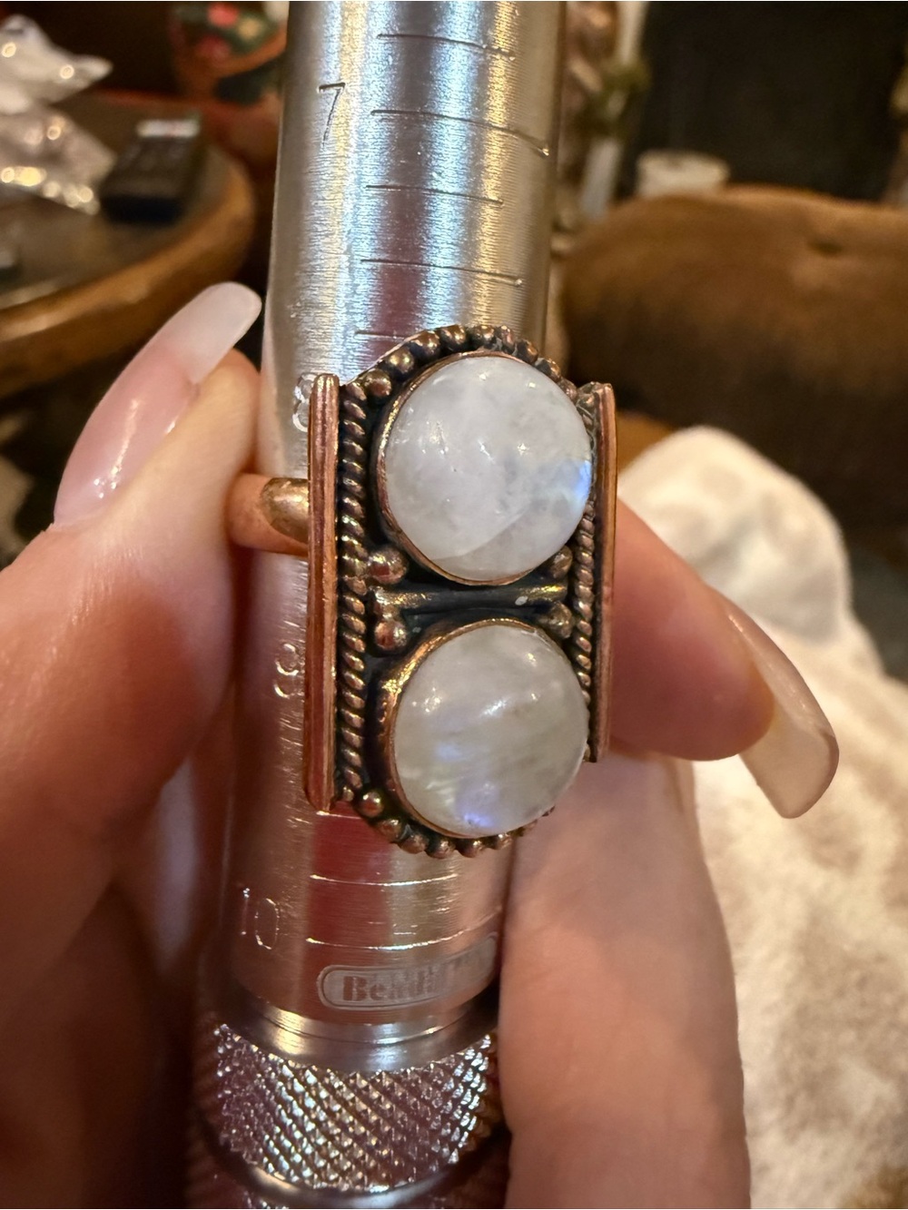 Copper with Double Moonstone Statement Ring - White Moonstone - Picture 2 of 5